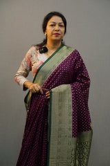 Ready to Wear Saree - Wine to Bottle green colour Search code 1008