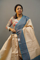 Ready to Wear Saree -Cream to turquoise blue Search code 1014