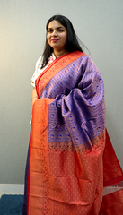 KANCHIPURAM SAREE-Royal blue and Chilly red Shade Search code 1014