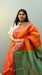 Peach Colour Saree | Kanchipuram Saree | Green Saree | Wearable Art