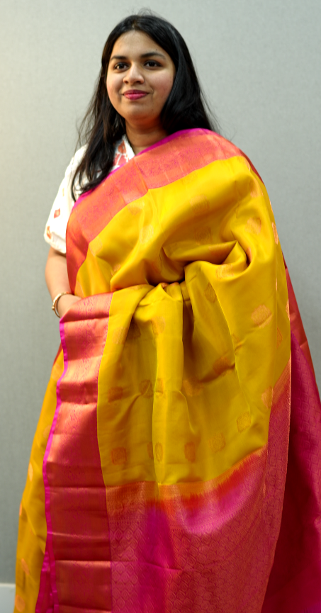 Yellow and Peach Saree | Saree for Women | Yellow Saree | Wearable Art