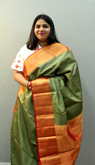 Olive Green Saree | Olive Green Kanchipuram Saree | Wearable Art