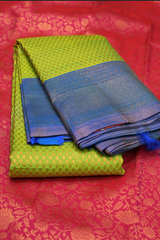 KANCHIPURAM WEDDING SAREE- Parrot green and Happy blue Shade Search code 5007