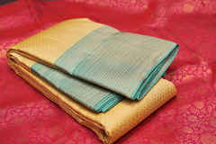 KANCHIPURAM WEDDING SAREE- Chiku and safer blue Shade Search code 5009