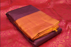 KANCHIPURAM WEDDING SAREE-Wine and Orange Shade Search code 5010