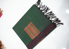 COTTON SAREE-Bottle green Shade Search code 5019