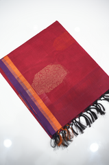 COTTON SAREE-Burgundy Shade Search code 5027
