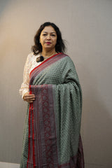 Pure Banarsi Saree -Olive green to marron Shade Search code 2509