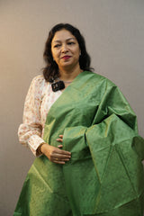 Bamboo tussar Saree -Leaf Green color Search code 2902