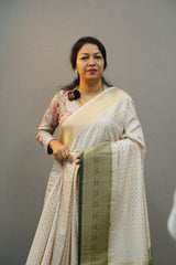 Ready to Wear Saree - Cream to Bottle green colour Search code 1006