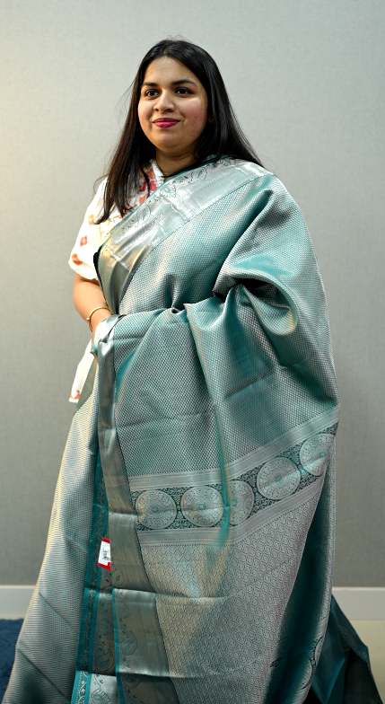 KANCHIPURAM SAREE-Tarquish blue Shade Search code 1005