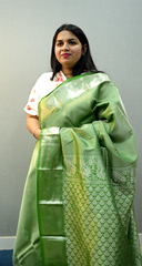 Women's Kanchi Saree | Leaf Green Saree | Kanchi Saree | Wearable Art