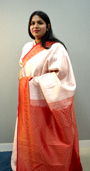 Ivory and Red Saree | Women's Saree | Wearable ArtWearable Art