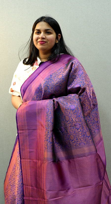 Violet and Blue Saree | Navy Blue Saree | Wearable Art