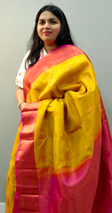 Yellow and Peach Saree | Saree for Women | Yellow Saree | Wearable Art