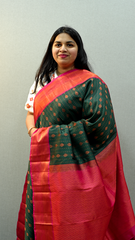 Women's Green Saree | Kanchipuram Saree | Pink Saree | Wearable Art