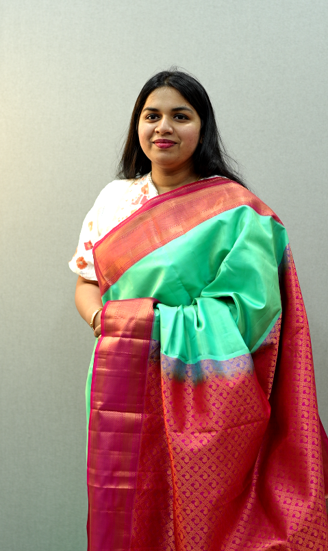 Green and Pink Saree | Women's Pink Saree | Wearable Art