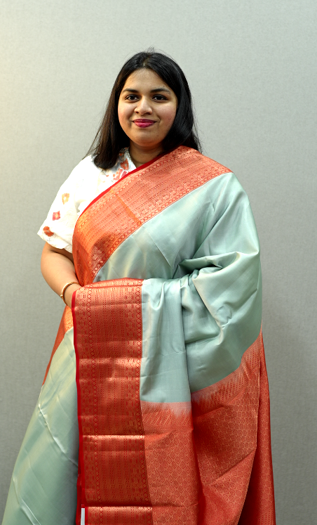 Gray and Red Saree | Stylish Kanchipuram Saree | Wearable Art