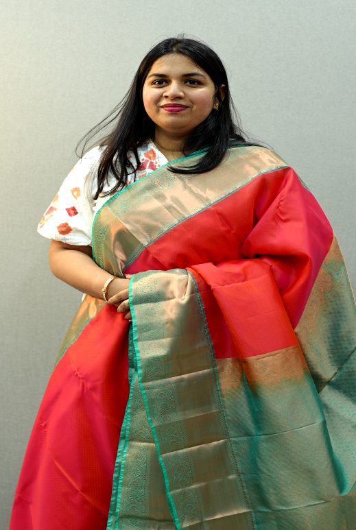 Peach and Green Saree | Wearable Art