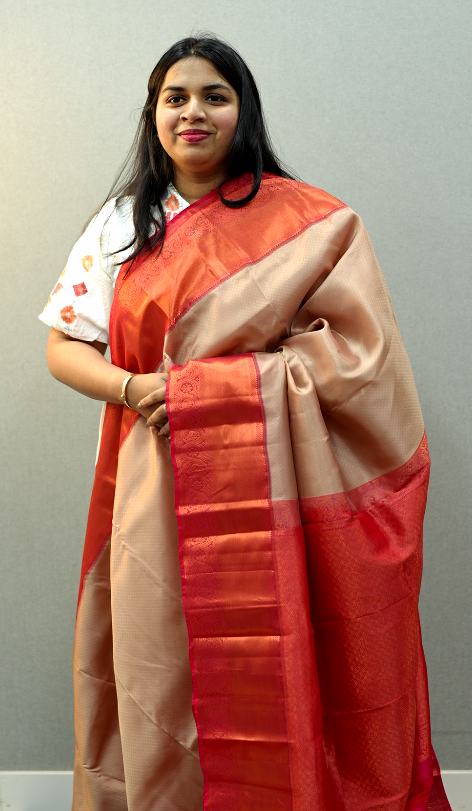 KANCHIPURAM SAREE-chocolate and Rani pink Shade Search code 1048