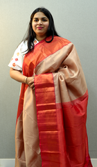 KANCHIPURAM SAREE-chocolate and Rani pink Shade Search code 1048