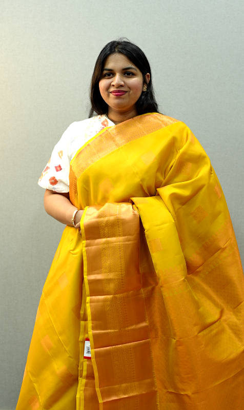 Yellow Kanchipuram Saree | Women's Yellow Saree | Wearable Art