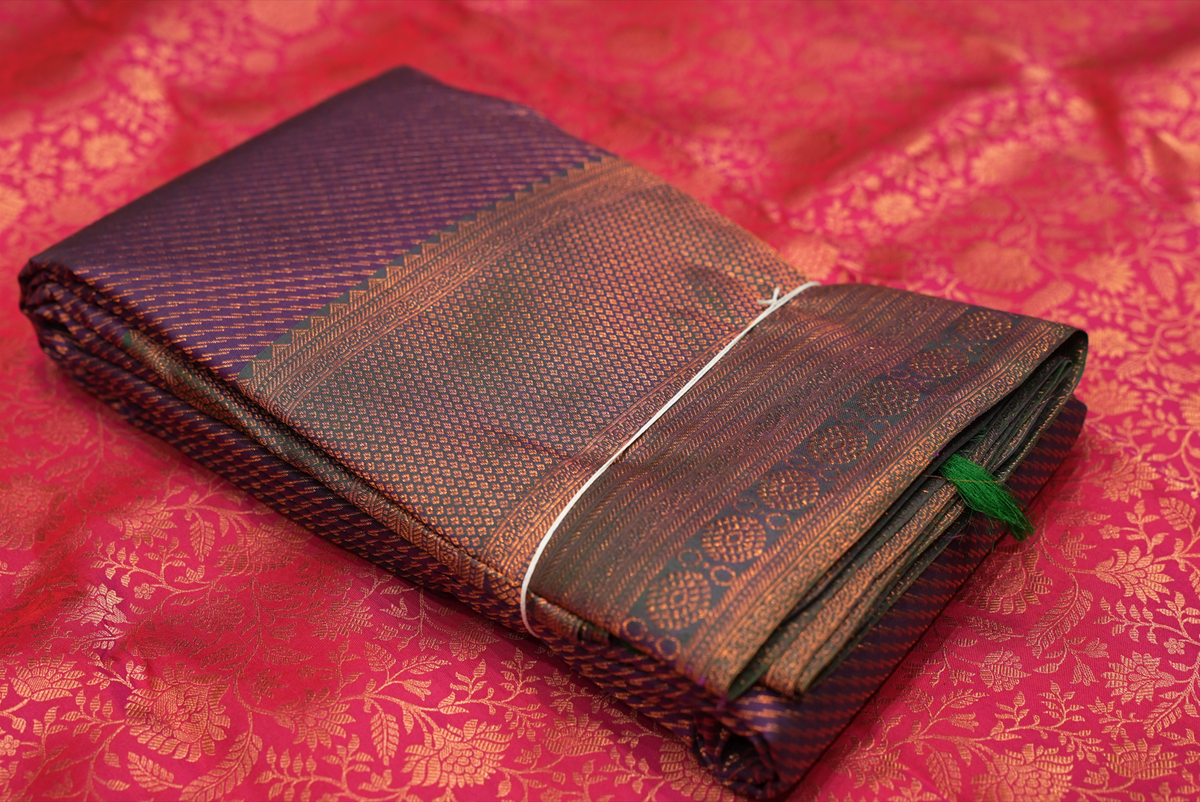 KANCHIPURAM WEDDING SAREE-Wine and Green  Shade Search code 5006
