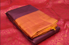 KANCHIPURAM WEDDING SAREE-Wine and Orange  Shade Search code 5010