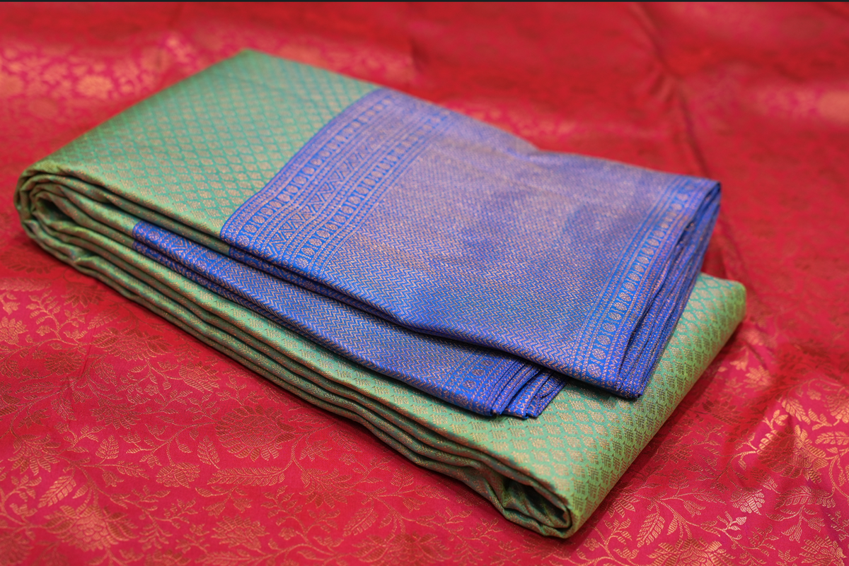 KANCHIPURAM WEDDING SAREE-Ocean blue and Electric blue Shade Search code 5012